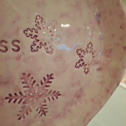 Handmade Pottery Plate .. Purple Snow Flakes