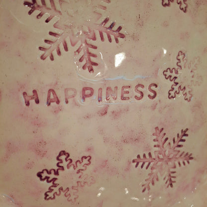 Handmade Pottery Plate .. Purple Snow Flakes