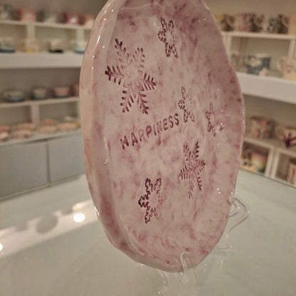 Handmade Pottery Plate .. Purple Snow Flakes