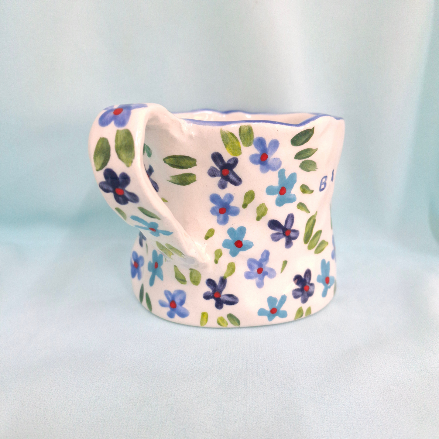 Handmade Pottery Mug . Customized Name . Blues Flowers