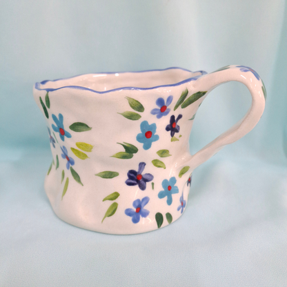 Handmade Pottery Mug . Customized Name . Blues Flowers