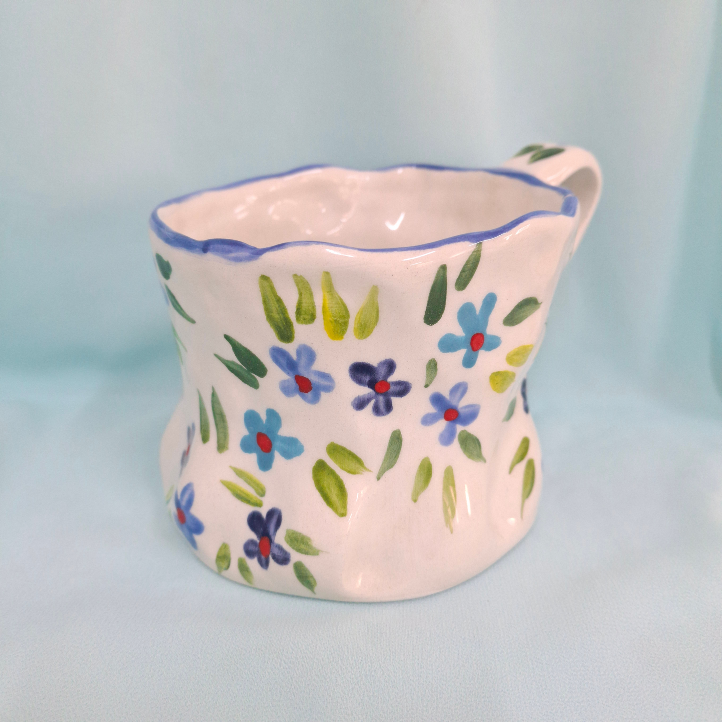 Handmade Pottery Mug . Customized Name . Blues Flowers