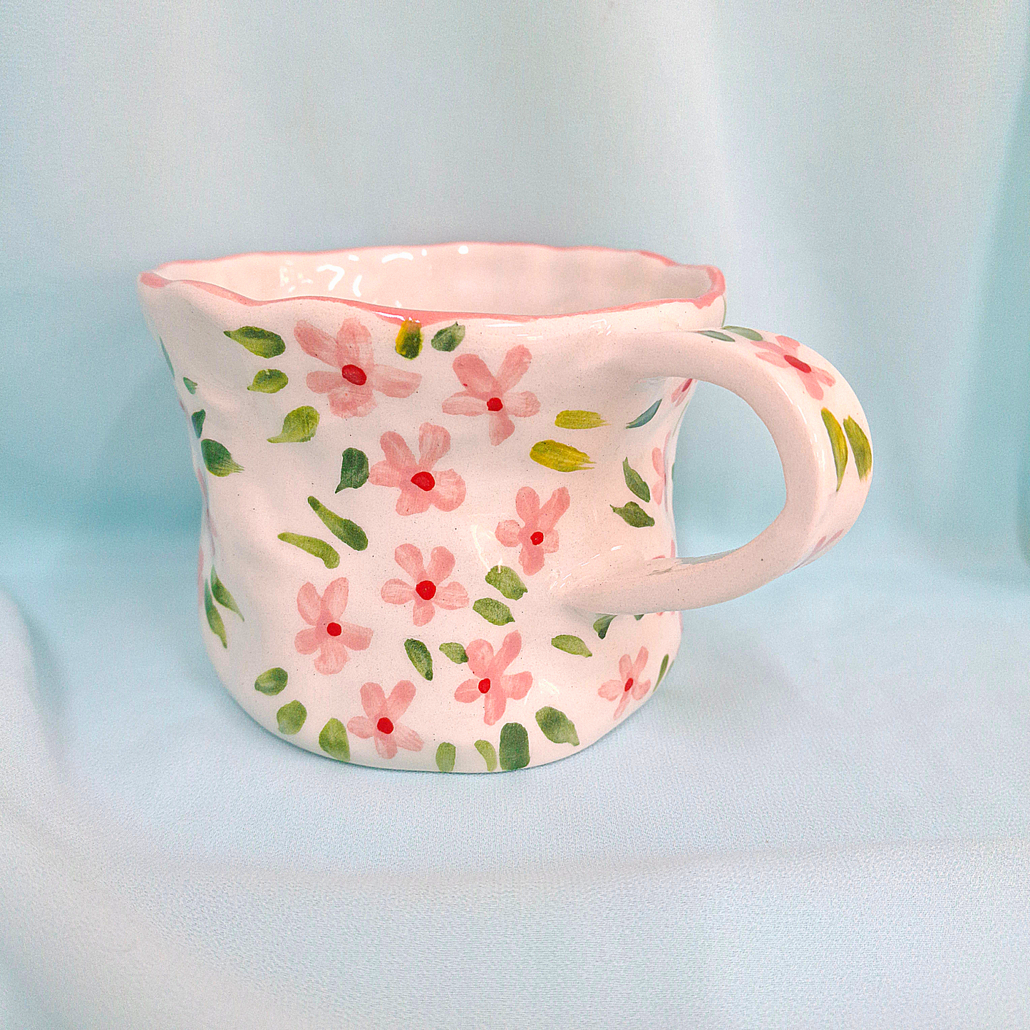 Handmade Pottery Mug . Customized Name . Pink Flowers