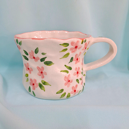 Handmade Pottery Mug . Customized Name . Pink Flowers