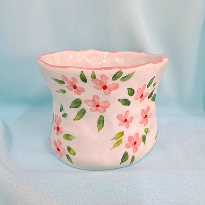 Handmade Pottery Mug . Customized Name . Pink Flowers