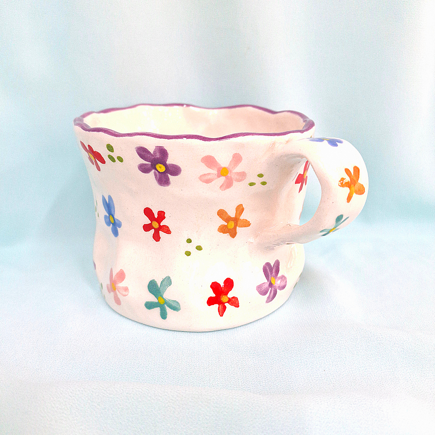 Handmade Pottery Mug . Customized Name . Colorful Flowers . T