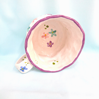 Handmade Pottery Mug . Customized Name . Colorful Flowers . T