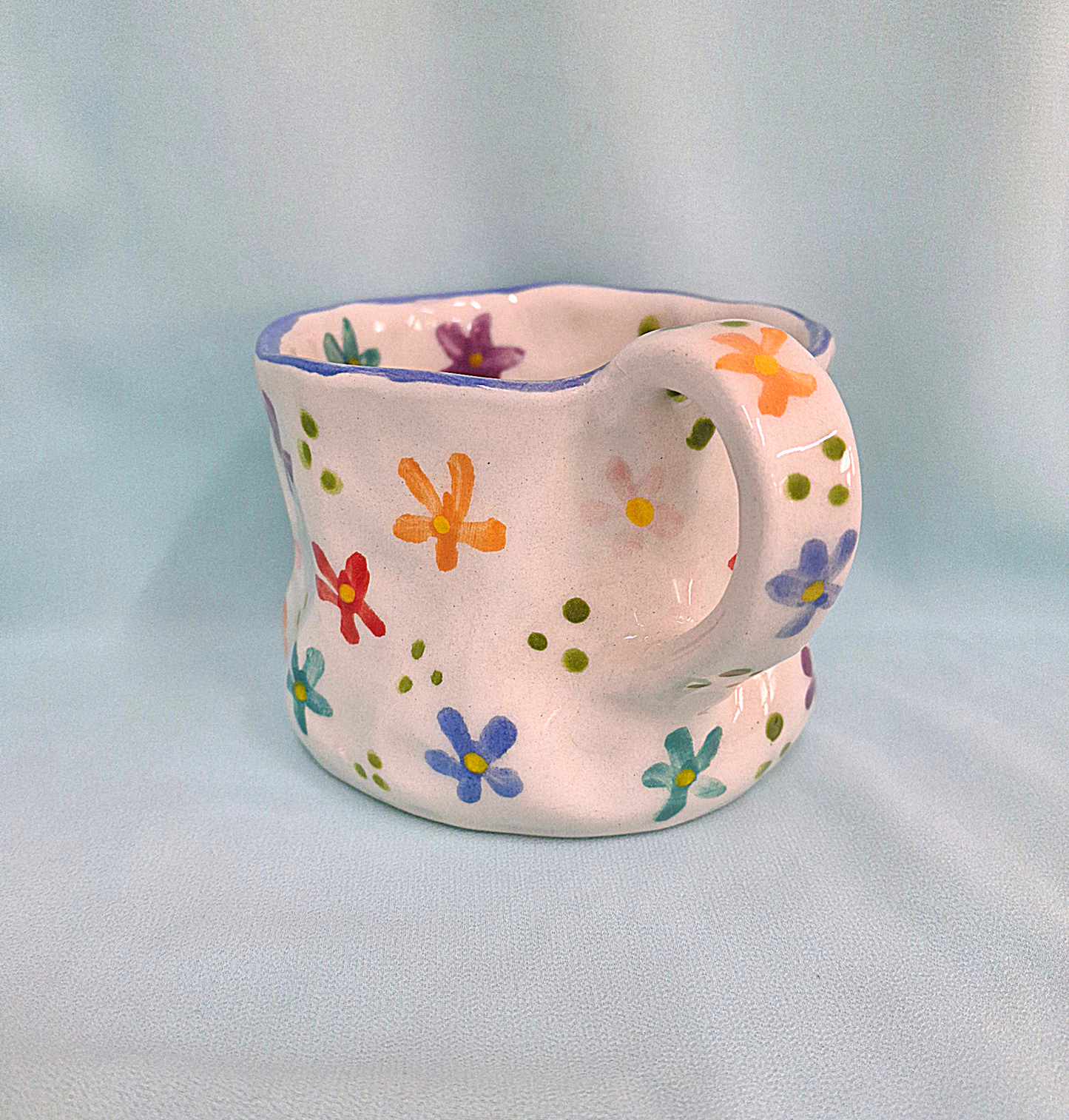 Handmade Pottery Mug . Customized Name . Colorful Flowers . B