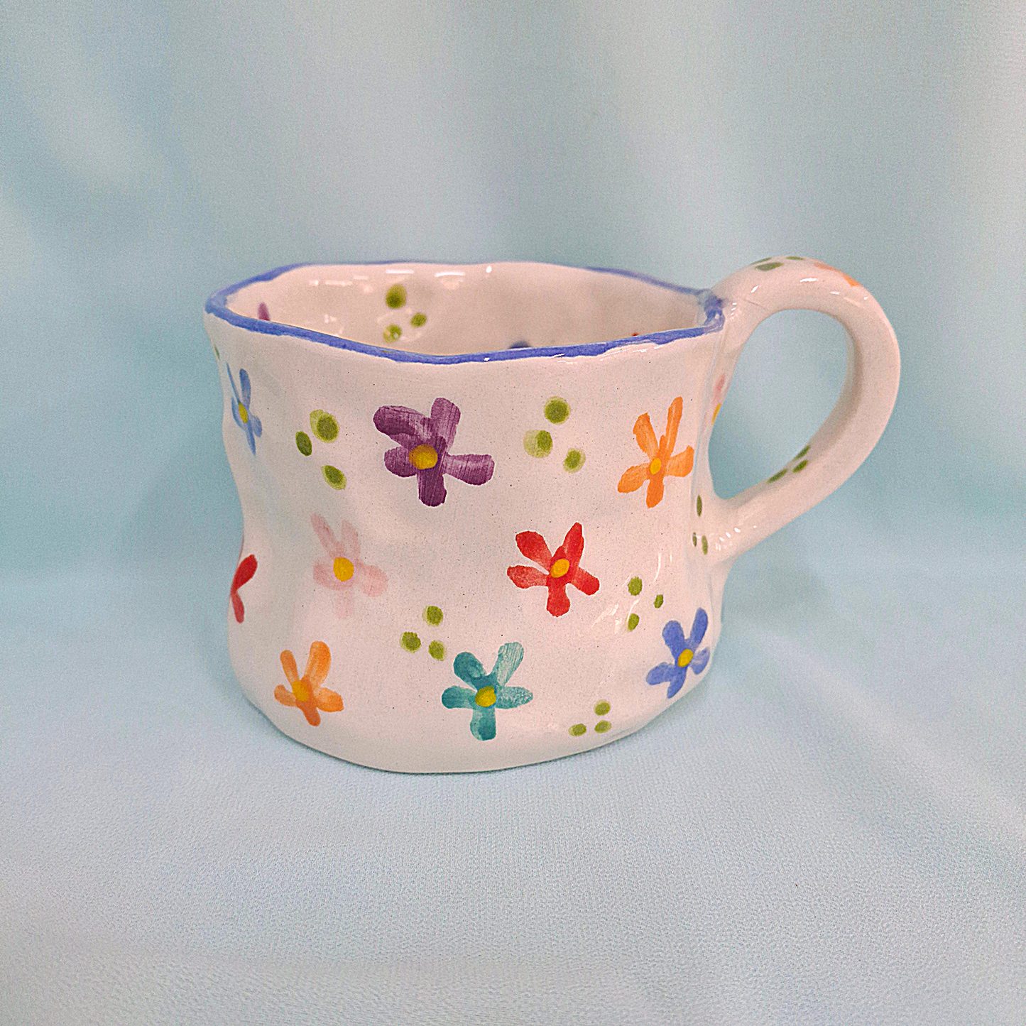 Handmade Pottery Mug . Customized Name . Colorful Flowers . B
