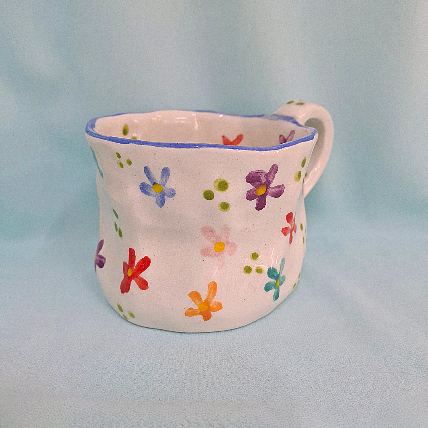Handmade Pottery Mug . Customized Name . Colorful Flowers . B