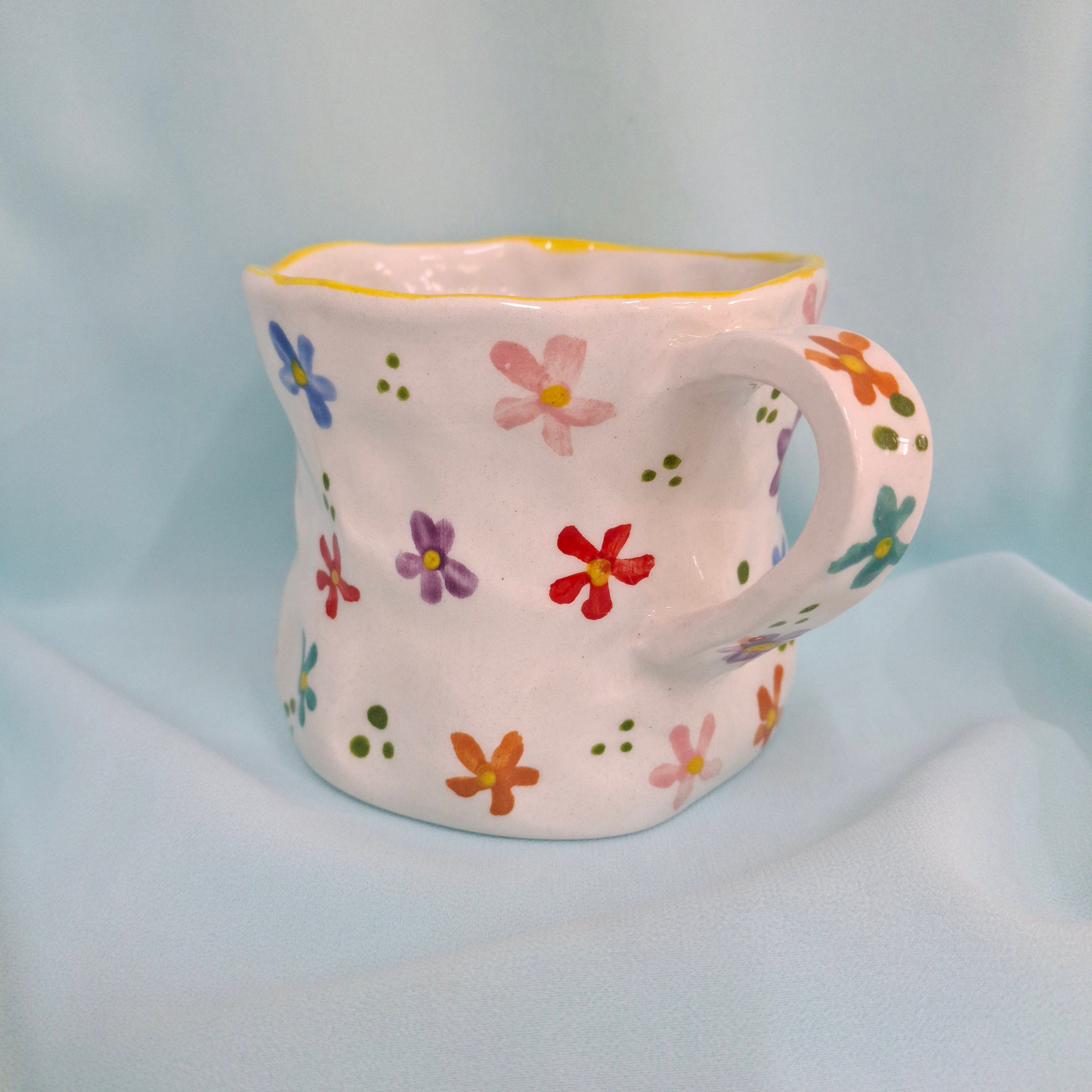 Handmade Pottery Mug . Customized Name . Colorful Flowers