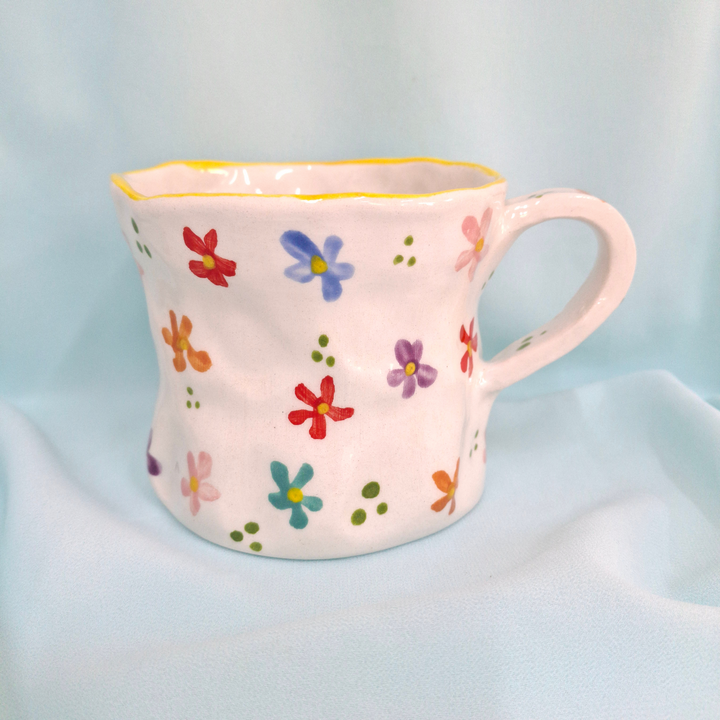 Handmade Pottery Mug . Customized Name . Colorful Flowers