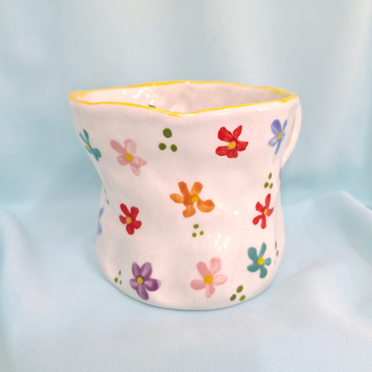 Handmade Pottery Mug . Customized Name . Colorful Flowers