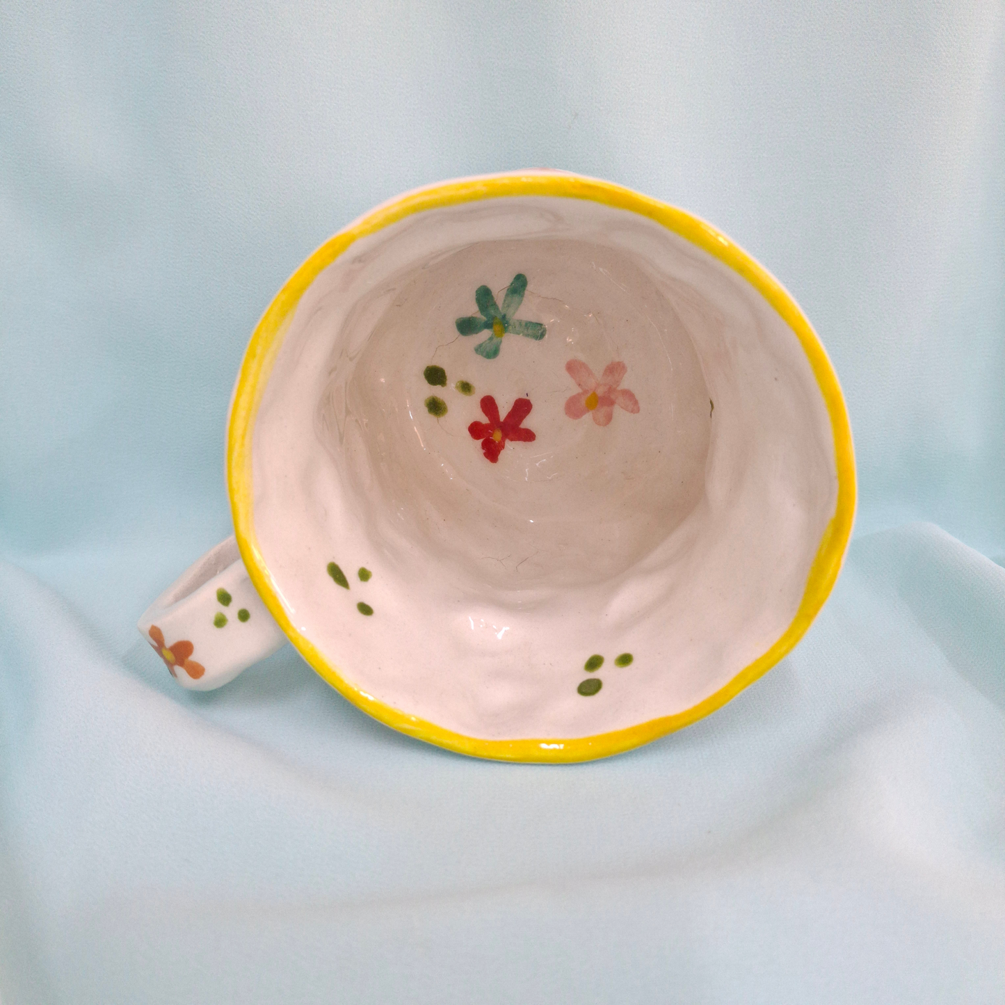 Handmade Pottery Mug . Customized Name . Colorful Flowers