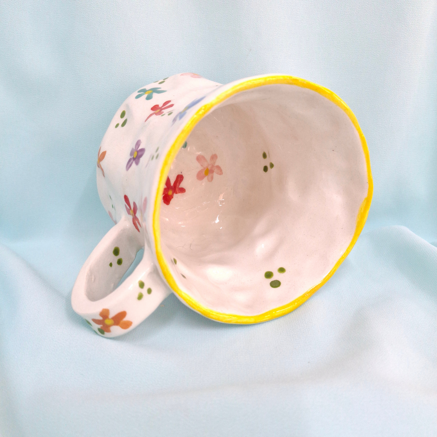 Handmade Pottery Mug . Customized Name . Colorful Flowers