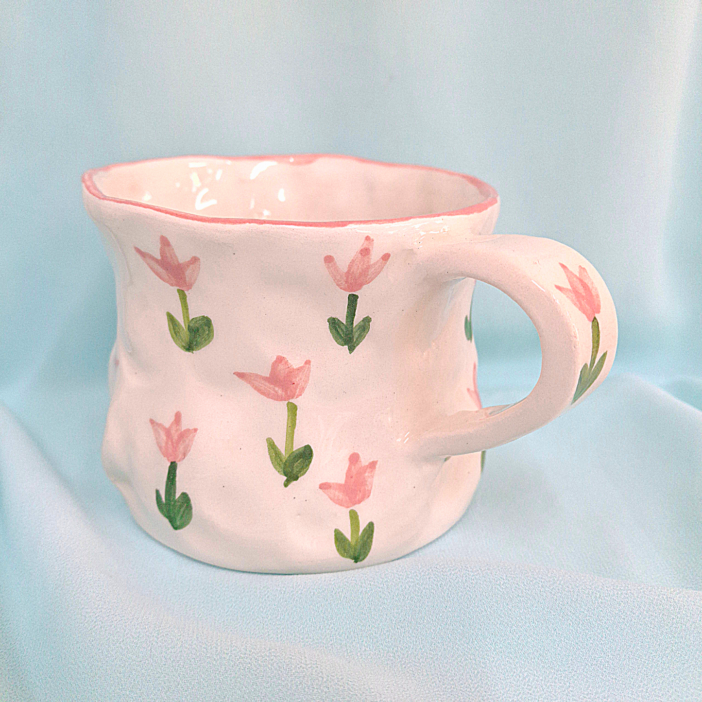 Handmade Pottery Mug . Customized Name . Pink Tulip
