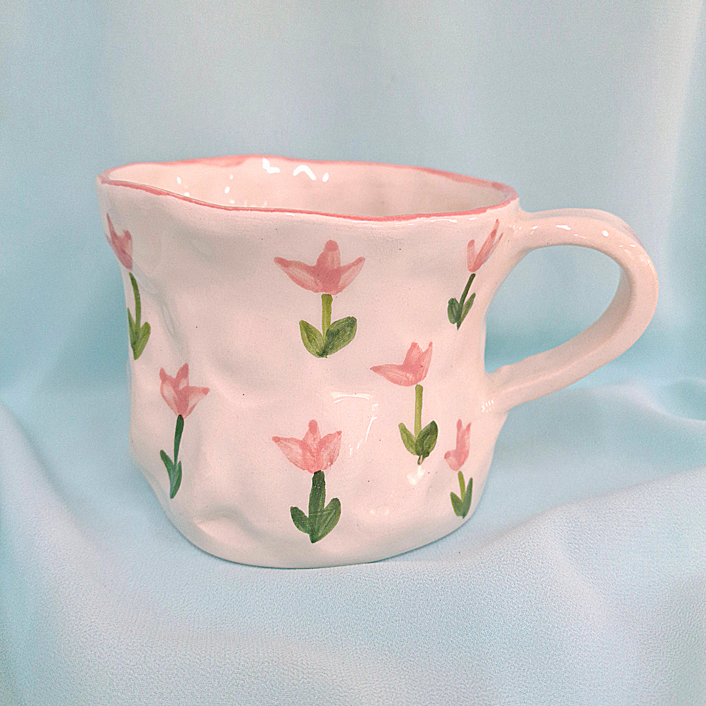 Handmade Pottery Mug . Customized Name . Pink Tulip