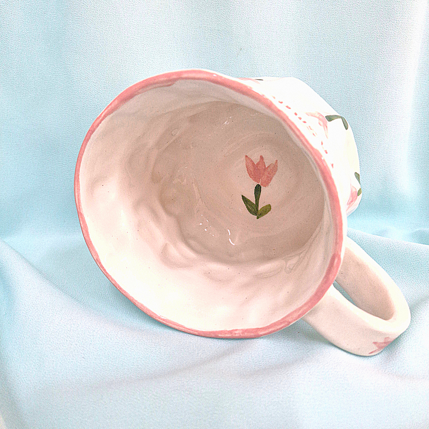 Handmade Pottery Mug . Customized Name . Pink Tulip