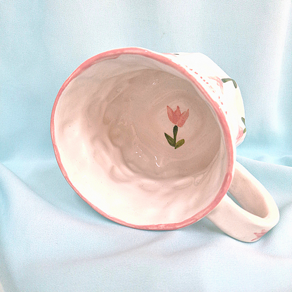 Handmade Pottery Mug . Customized Name . Pink Tulip
