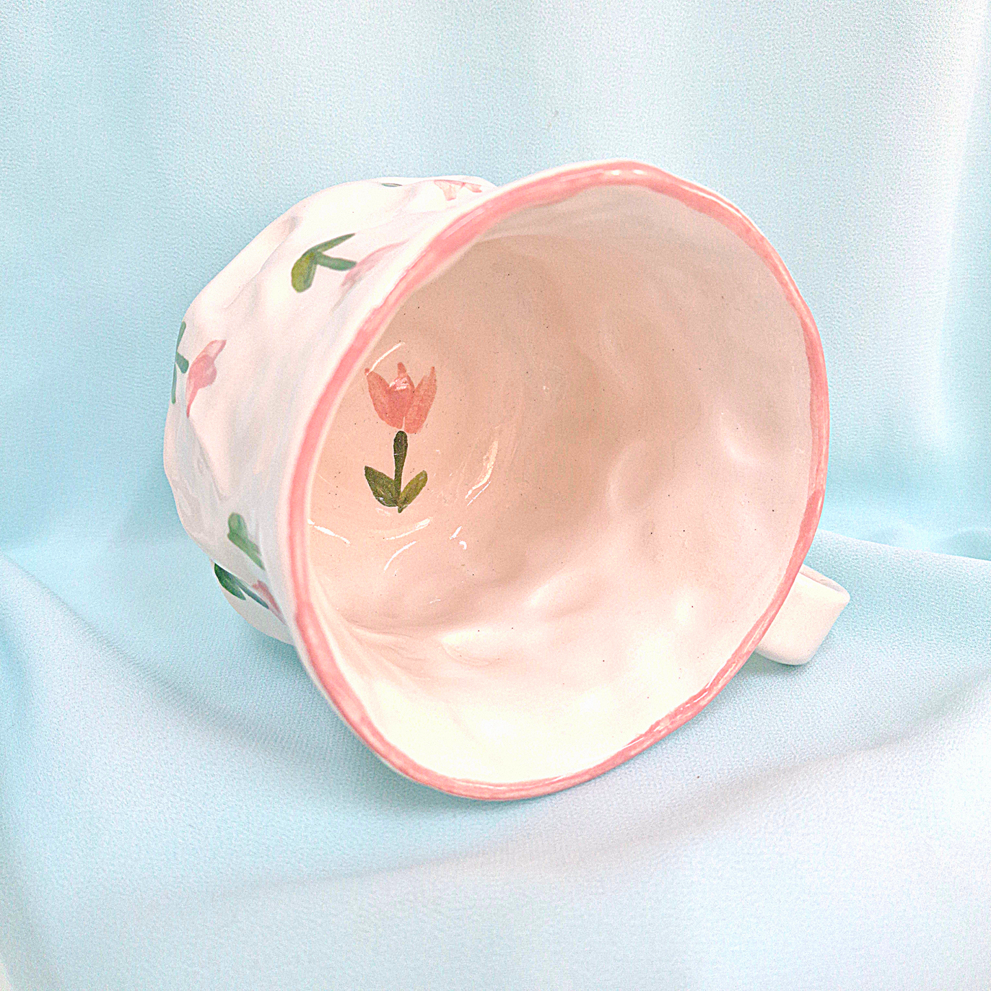 Handmade Pottery Mug . Customized Name . Pink Tulip