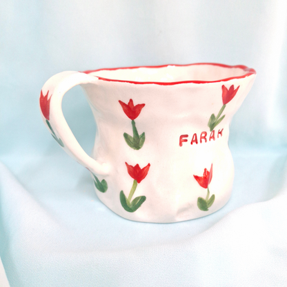 Handmade Pottery Mug . Customized Name . Red Tulip