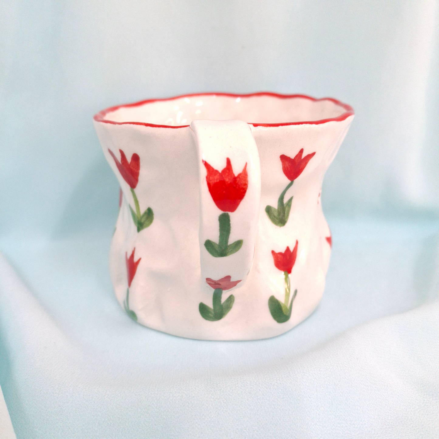 Handmade Pottery Mug . Customized Name . Red Tulip