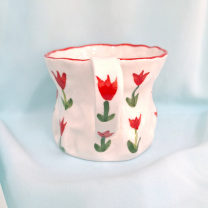 Handmade Pottery Mug . Customized Name . Red Tulip
