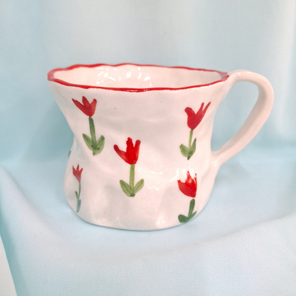 Handmade Pottery Mug . Customized Name . Red Tulip