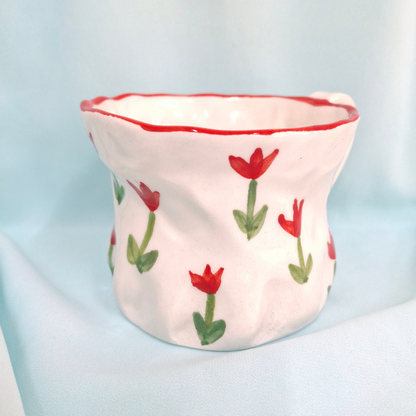 Handmade Pottery Mug . Customized Name . Red Tulip