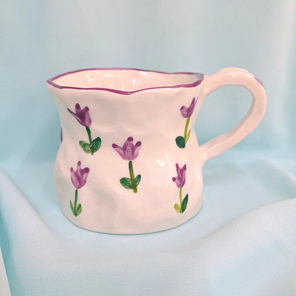 Handmade Pottery Mug . Customized Name . Purple Tulip