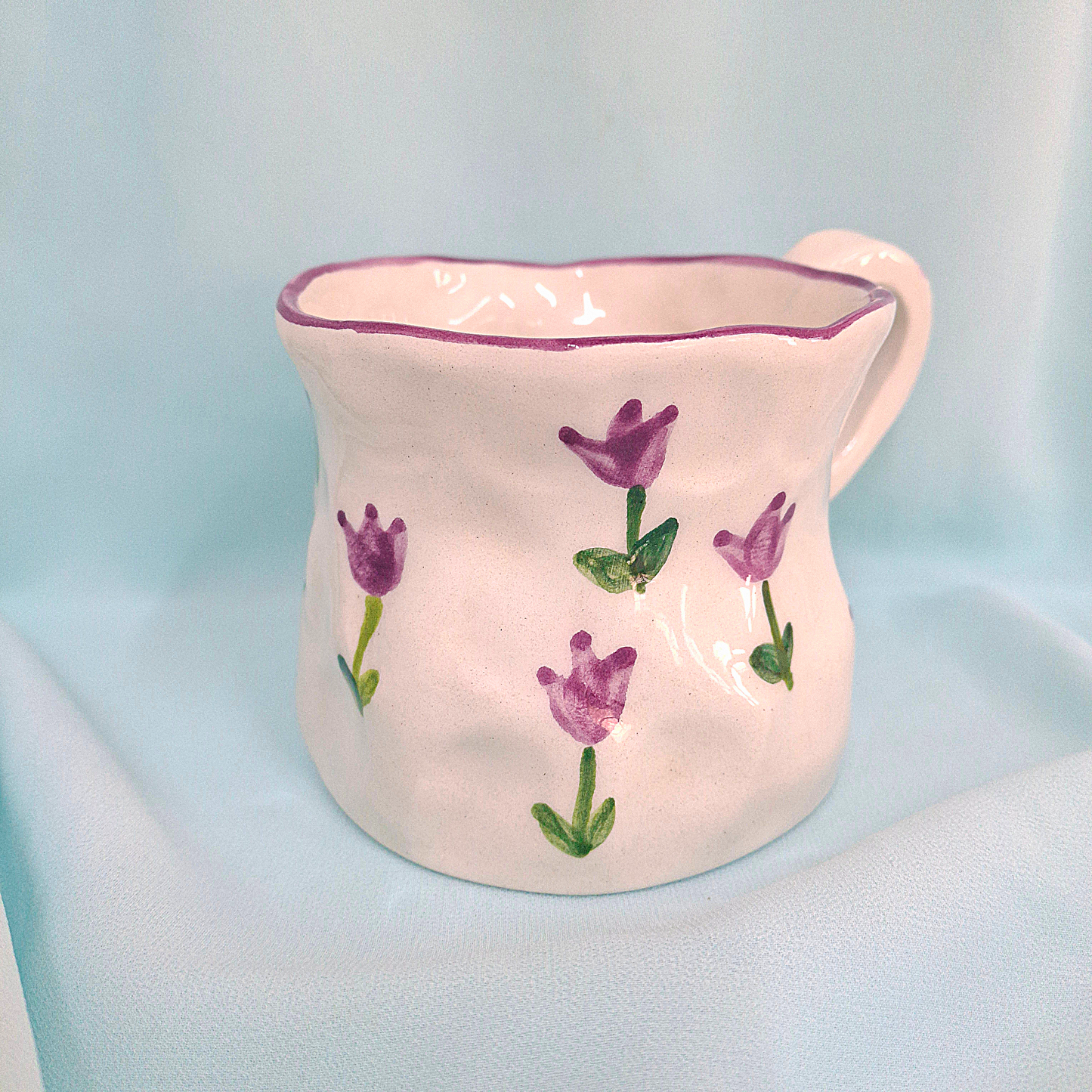 Handmade Pottery Mug . Customized Name . Purple Tulip