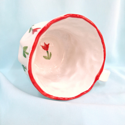 Handmade Pottery Mug . Customized Name . Red Tulip