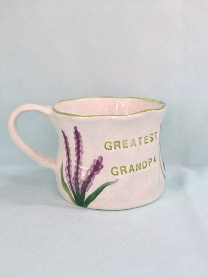Handmade Pottery Mug . Lavander Flowers