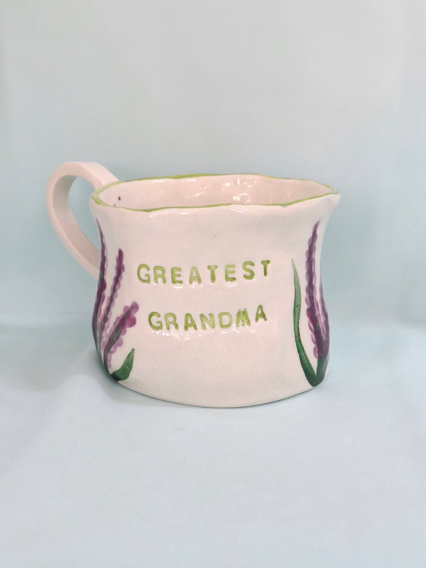 Handmade Pottery Mug . Lavander Flowers