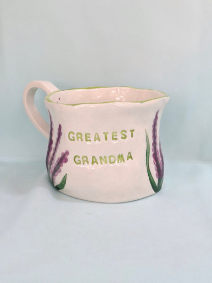 Handmade Pottery Mug . Lavander Flowers
