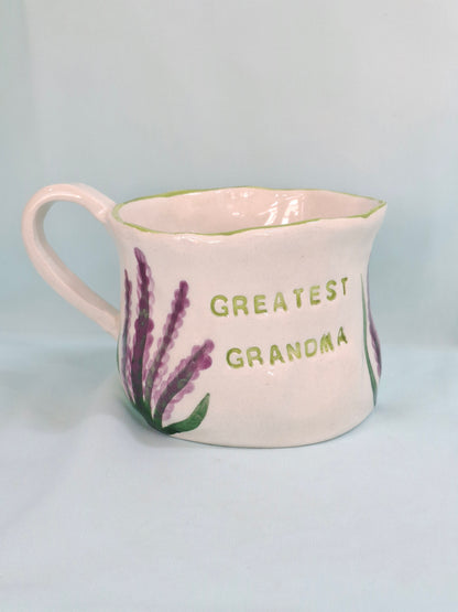 Handmade Pottery Mug . Lavander Flowers